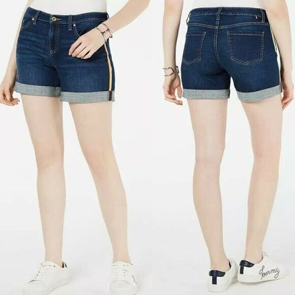NWT Tommy Hilfiger Greenwich Shorts Midrise Side-Striped Denim Women's Size 6 - Picture 1 of 13
